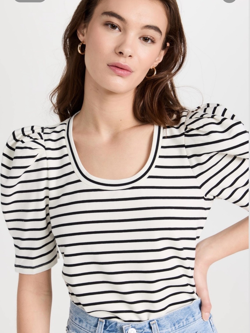 English Factory Stripe Pleated Puff Sleeve Top